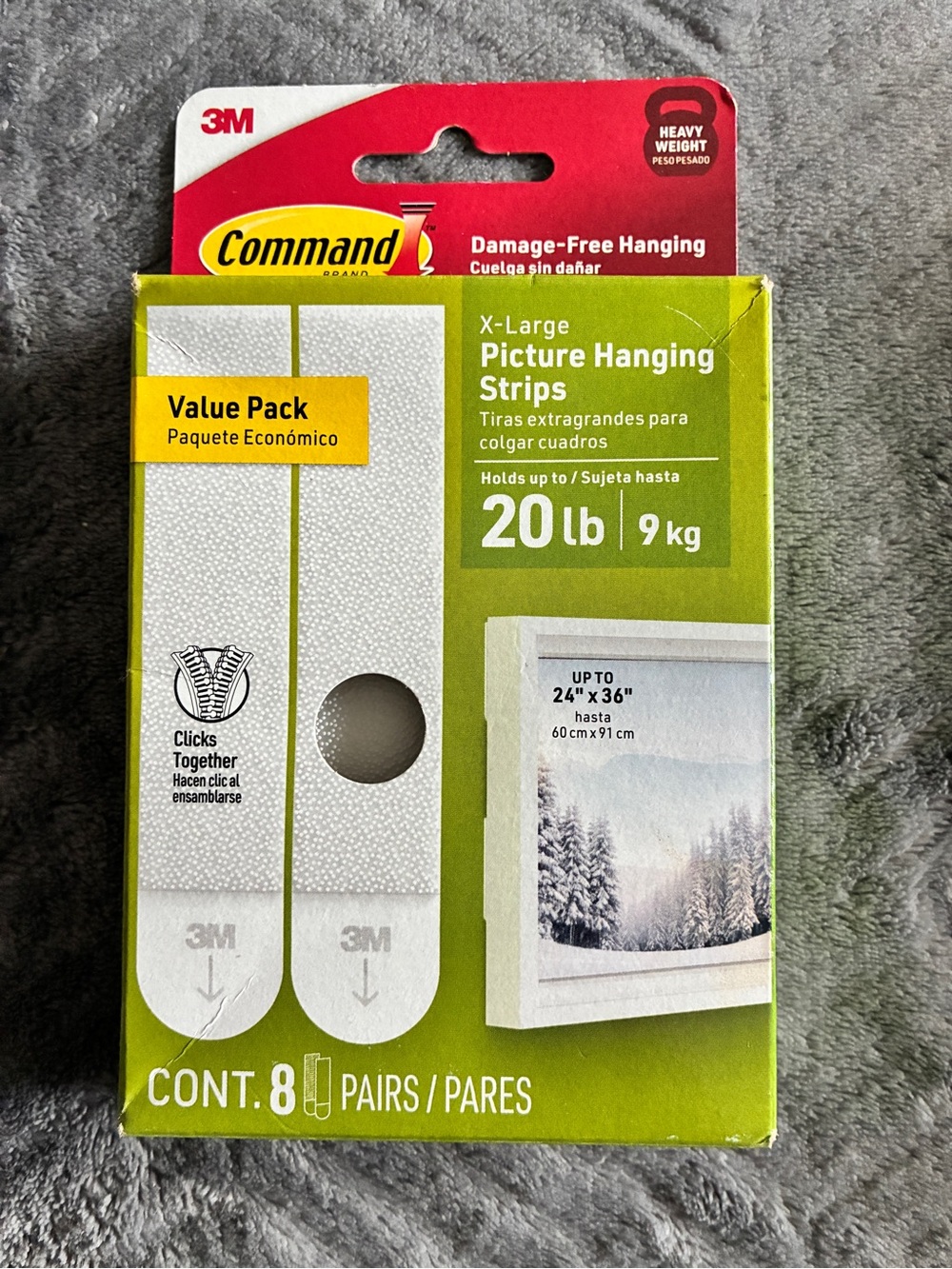 Command Damage-Free Hanging XL Picture Hanging Strips, Up to 20 lbs, 8 pair NEW!